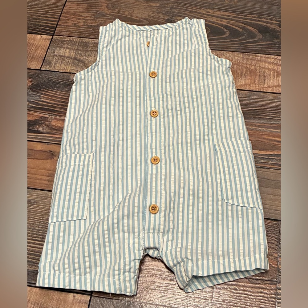 Little Planet Organic by Carter’s Striped Blue and White Baby Romper